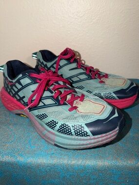 HOKA One One Speedgoat 2 Trail Running Shoes Blue Green/Pink Size 9